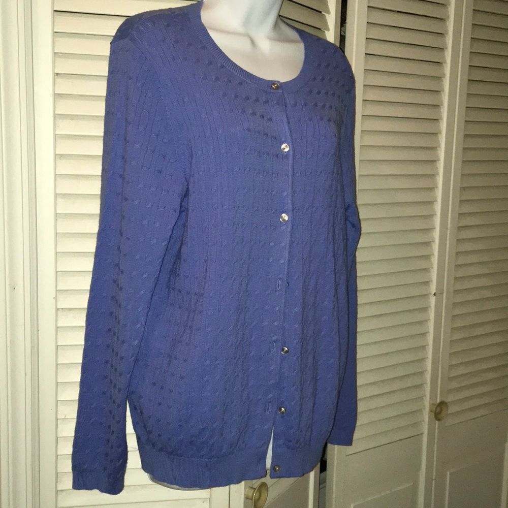 Lands End cable knit crew cardigan blue Size large